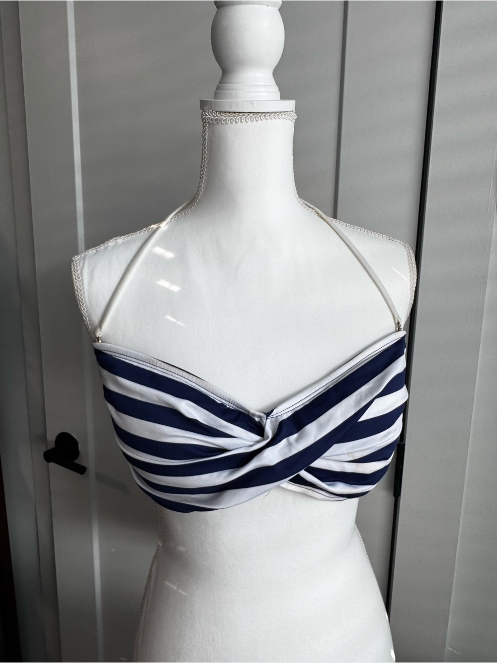 Mossimo Supply Co. Navy and White Striped Twist-Front Halter Bikini Top